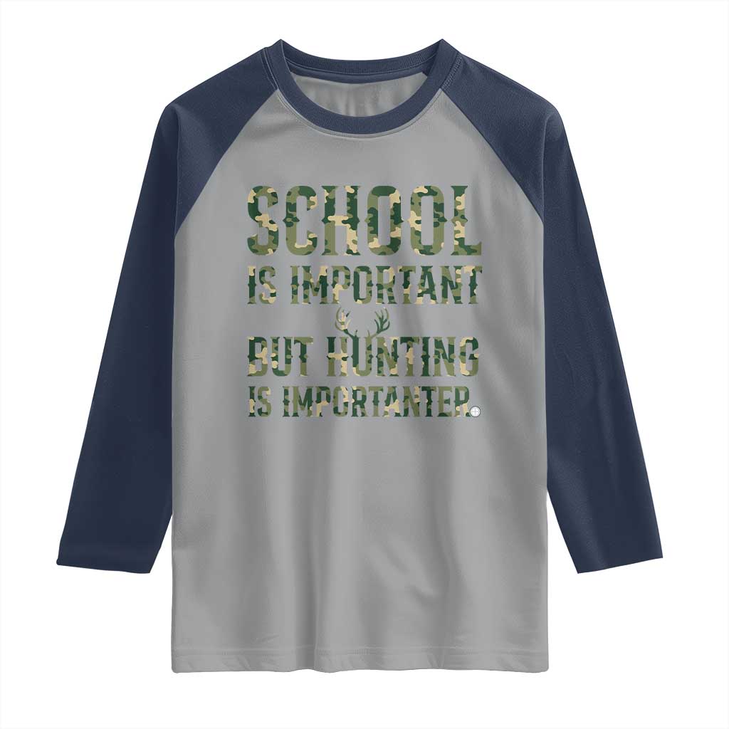 School Is Important But Hunting Is Importanter Raglan Shirt Hunter Life Joke TS12 Sport Gray Navy Print Your Wear