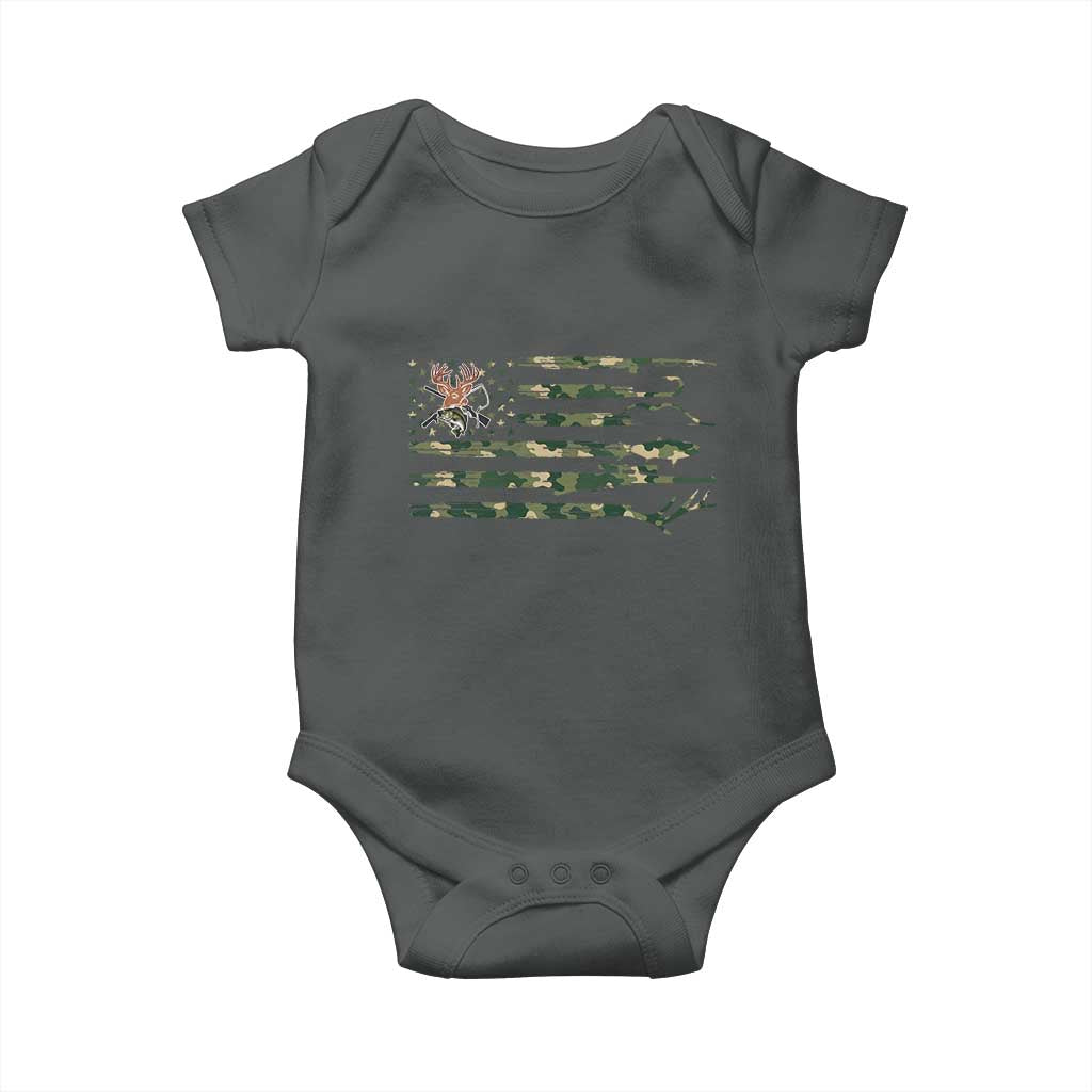 Hunting And Fishing Life Baby Onesie American Flag TS12 Dark Heather Print Your Wear
