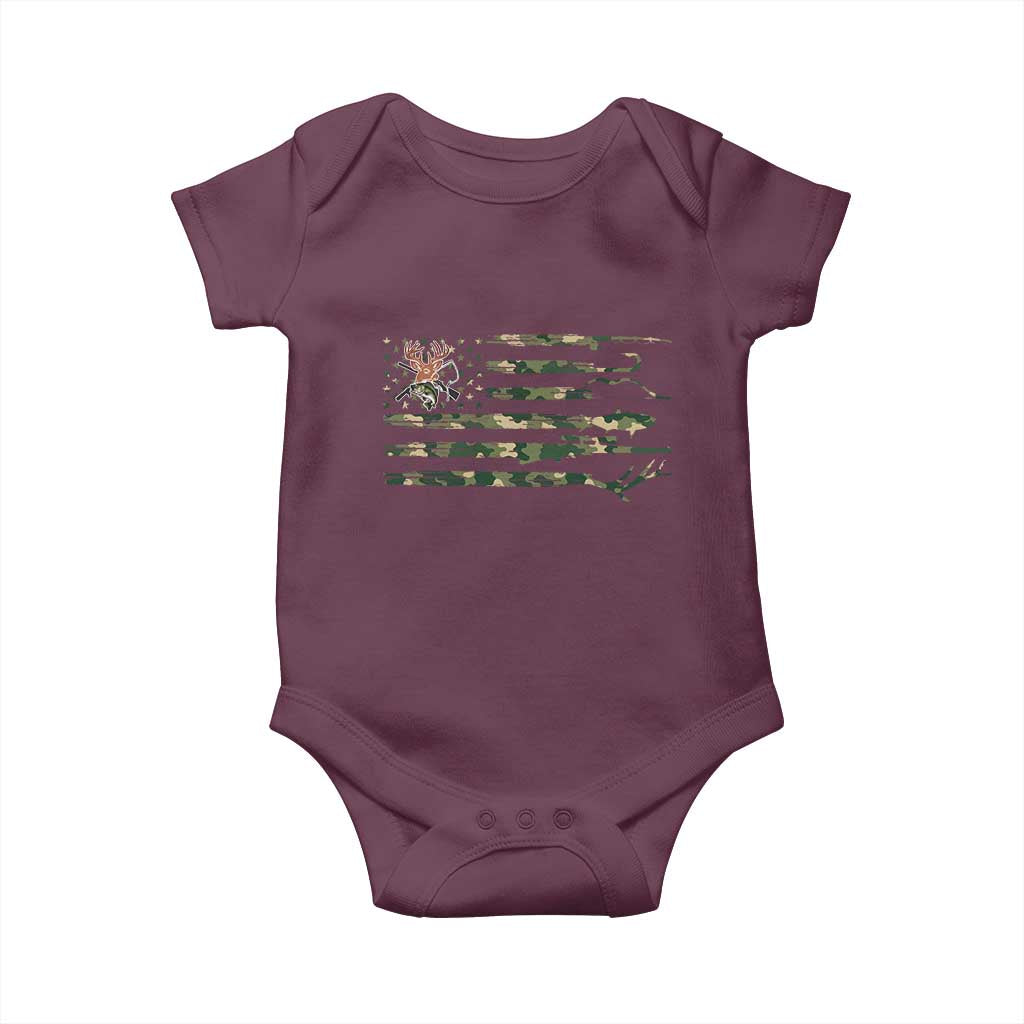 Hunting And Fishing Life Baby Onesie American Flag TS12 Maroon Print Your Wear