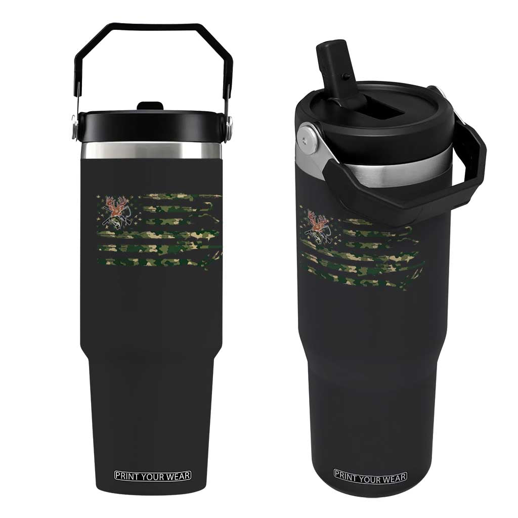 Hunting And Fishing Life Flip Straw Tumbler American Flag TS12 One Size: 30 oz Black Print Your Wear