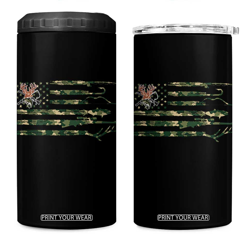 Hunting And Fishing Life 4 in 1 Can Cooler Tumbler American Flag TS12 One Size: 16 oz Black Print Your Wear