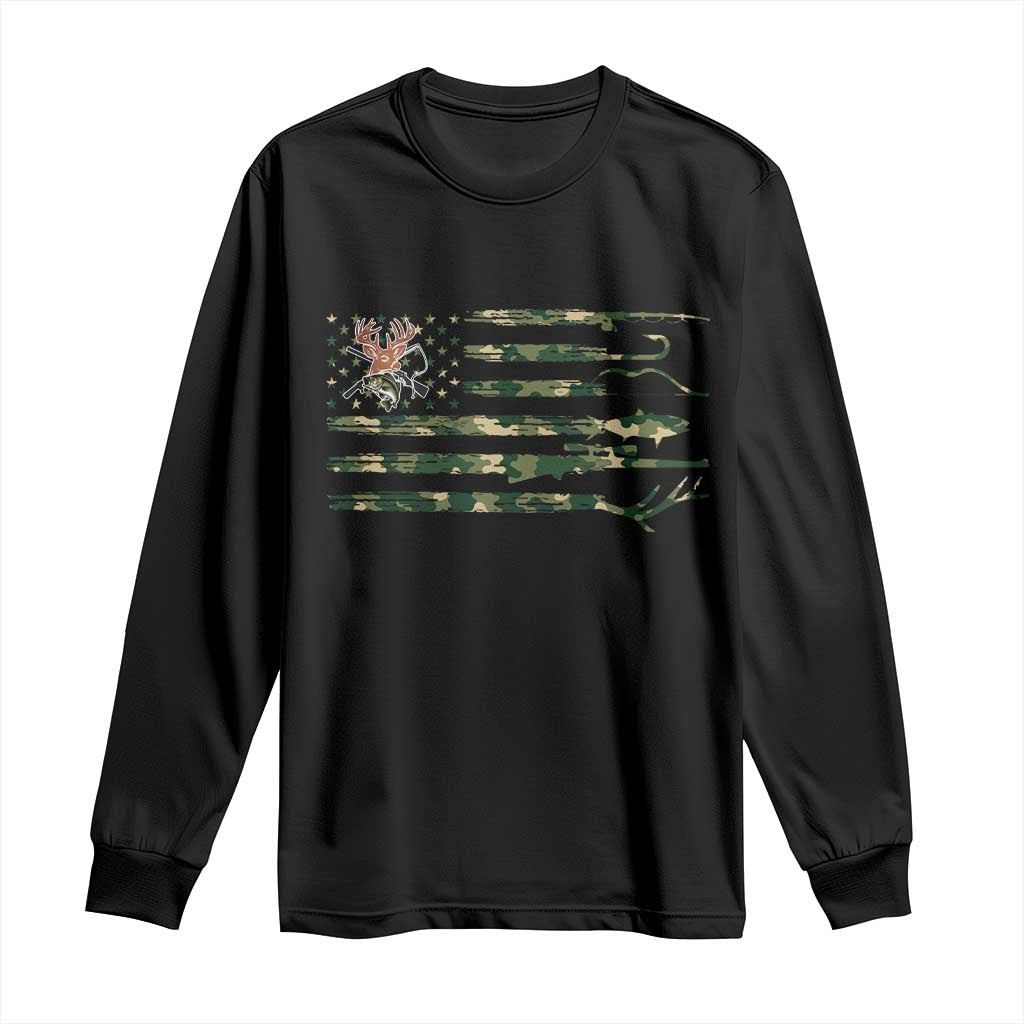 Hunting And Fishing Life Long Sleeve Shirt American Flag TS12 Black Print Your Wear