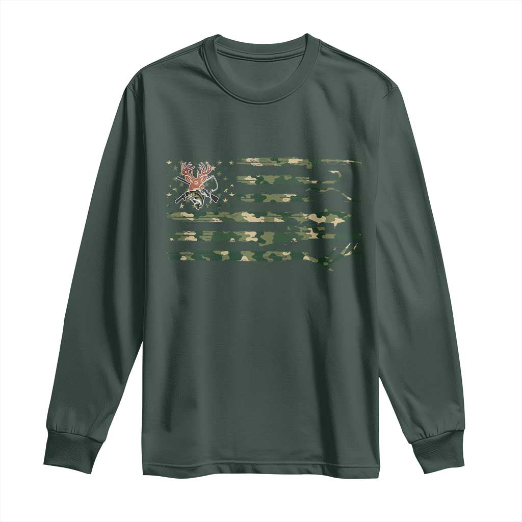 Hunting And Fishing Life Long Sleeve Shirt American Flag TS12 Dark Forest Green Print Your Wear