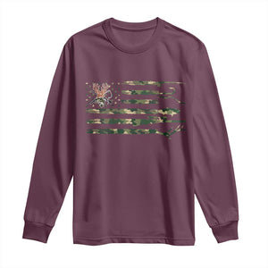 Hunting And Fishing Life Long Sleeve Shirt American Flag TS12 Maroon Print Your Wear