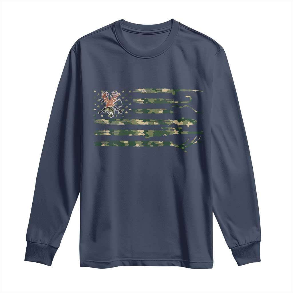 Hunting And Fishing Life Long Sleeve Shirt American Flag TS12 Navy Print Your Wear