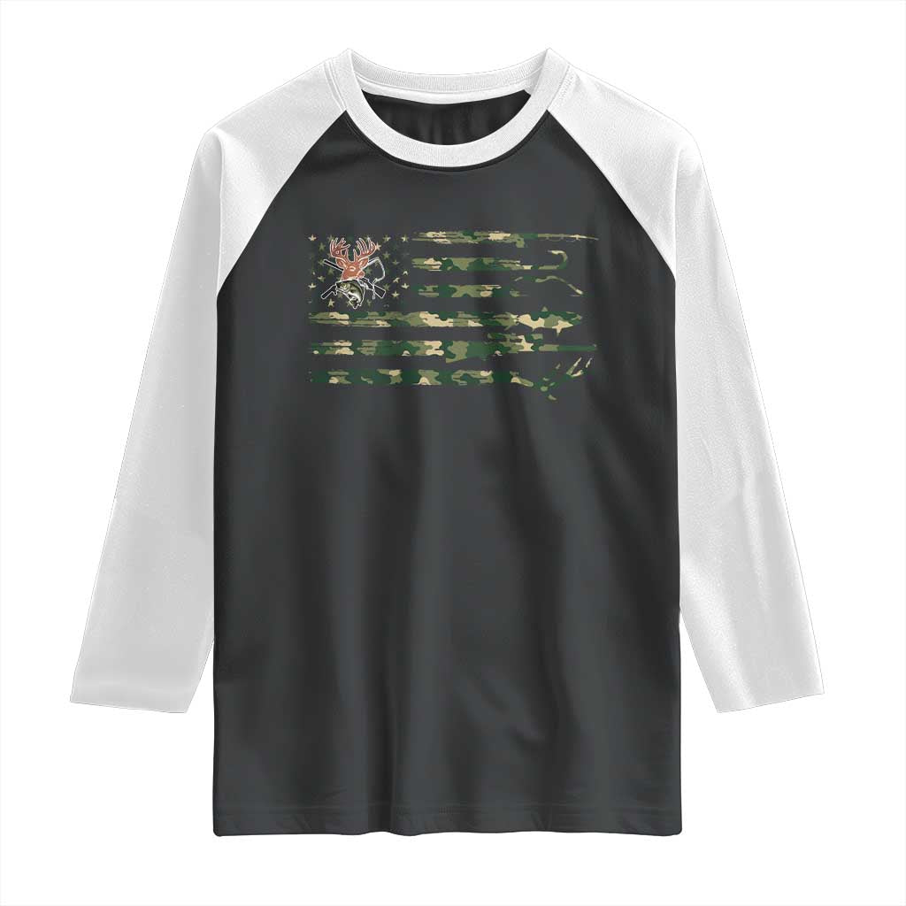 Hunting And Fishing Life Raglan Shirt American Flag TS12 Black White Print Your Wear