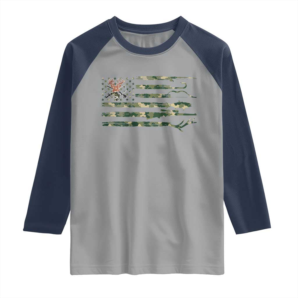Hunting And Fishing Life Raglan Shirt American Flag TS12 Sport Gray Navy Print Your Wear