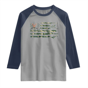 Hunting And Fishing Life Raglan Shirt American Flag TS12 Sport Gray Navy Print Your Wear