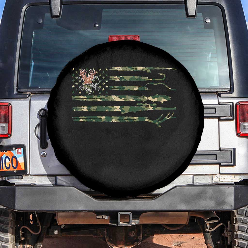 Hunting And Fishing Life Spare Tire Cover American Flag TS12 No hole Black Print Your Wear