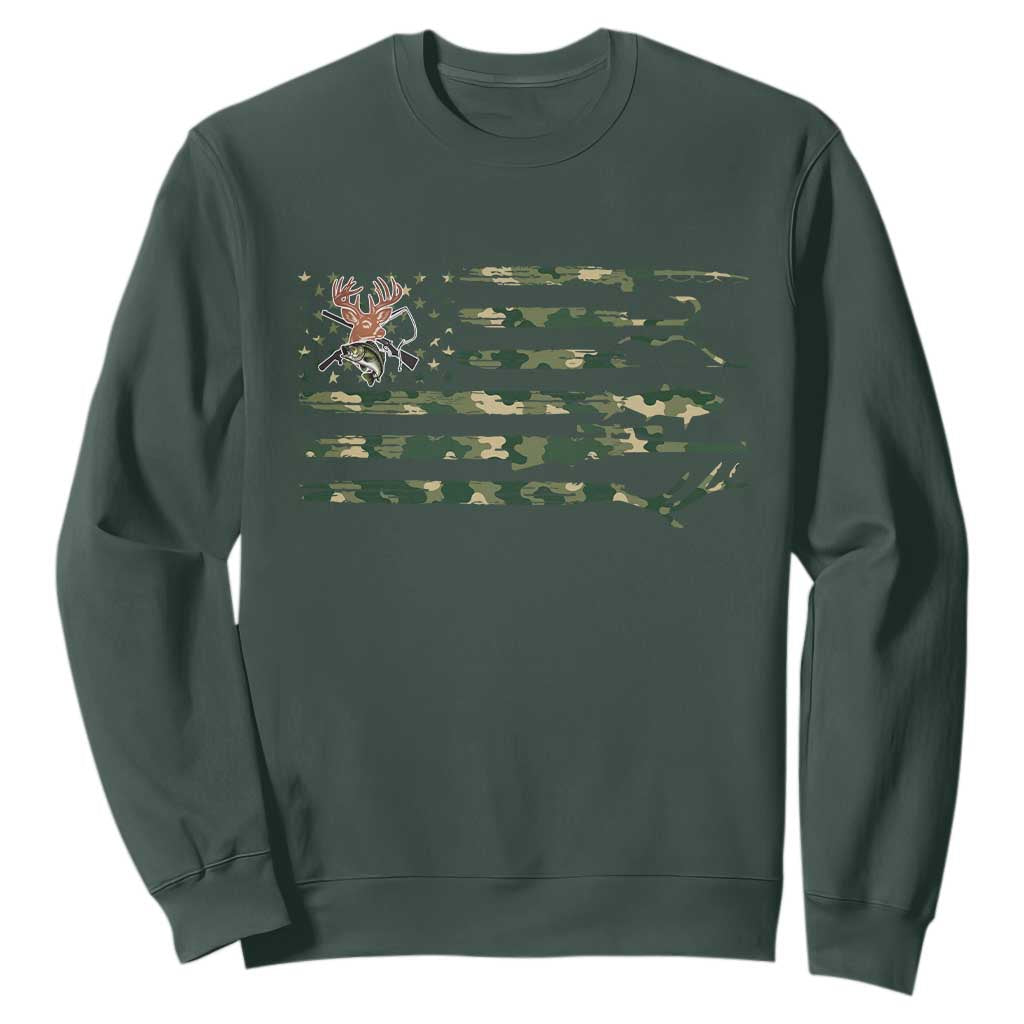Hunting And Fishing Life Sweatshirt American Flag TS12 Dark Forest Green Print Your Wear
