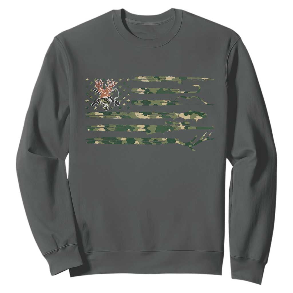 Hunting And Fishing Life Sweatshirt American Flag TS12 Dark Heather Print Your Wear