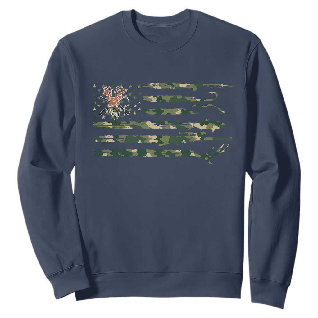 Hunting And Fishing Life Sweatshirt American Flag TS12 Navy Print Your Wear