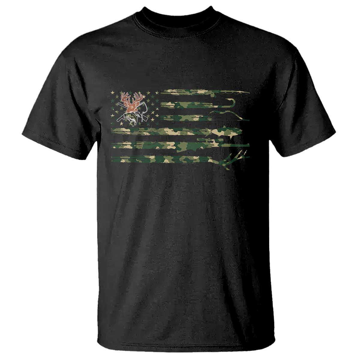 Hunting And Fishing Life T Shirt American Flag TS12 Black Print Your Wear