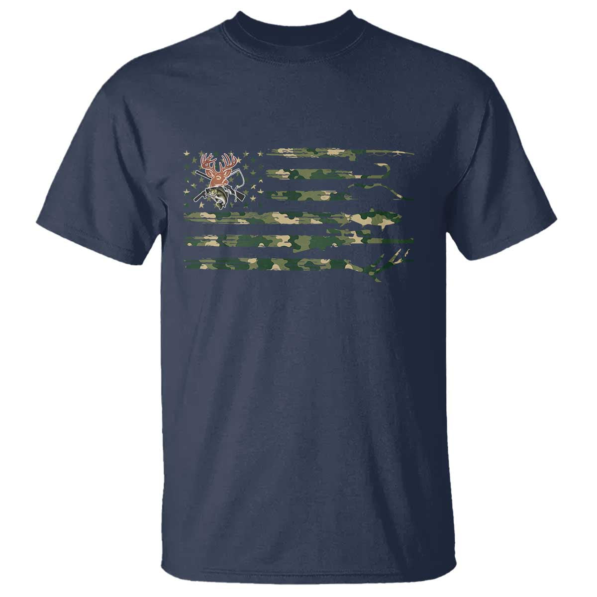 Hunting And Fishing Life T Shirt American Flag TS12 Navy Print Your Wear