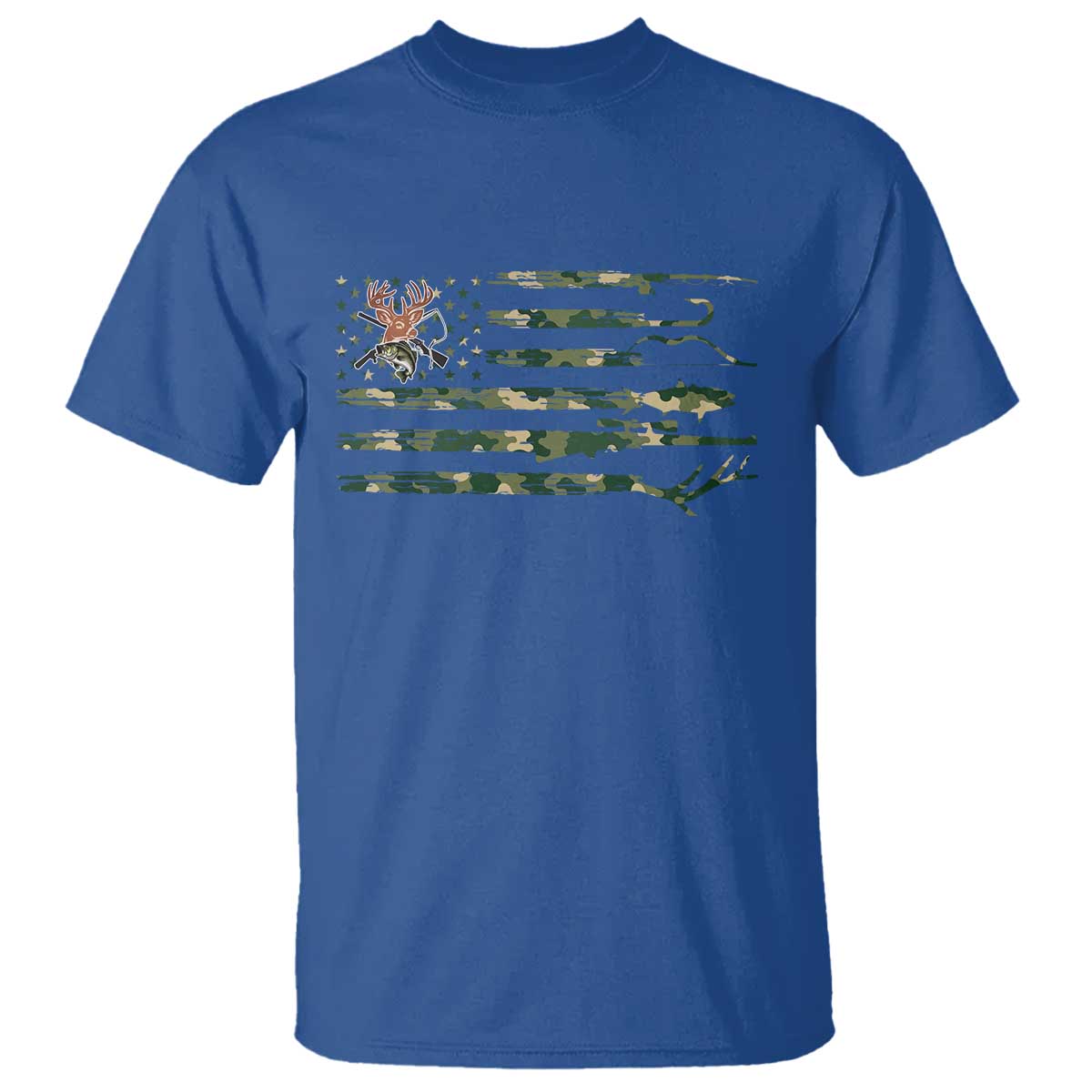 Hunting And Fishing Life T Shirt American Flag TS12 Royal Blue Print Your Wear