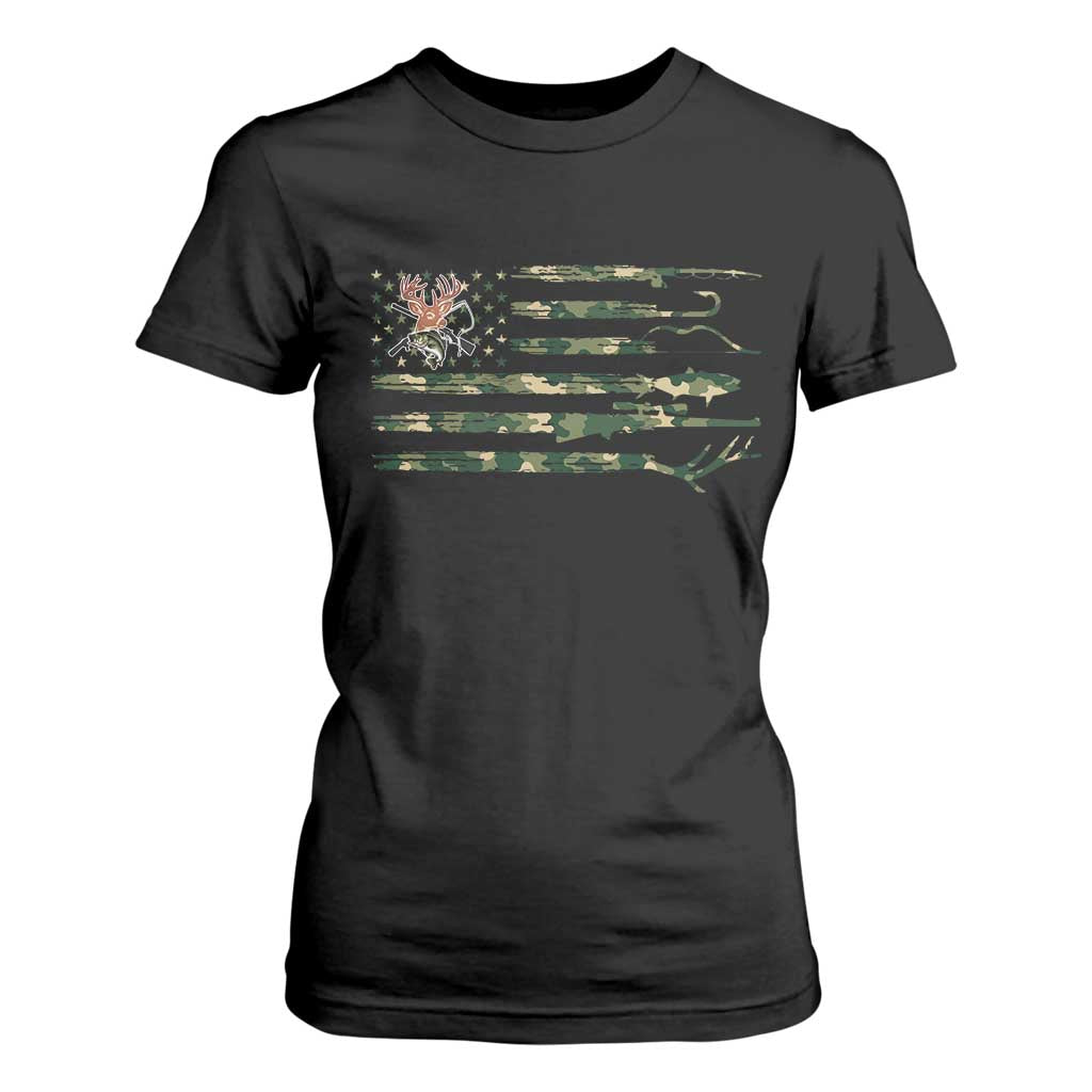 Hunting And Fishing Life T Shirt For Women American Flag TS12 Black Print Your Wear