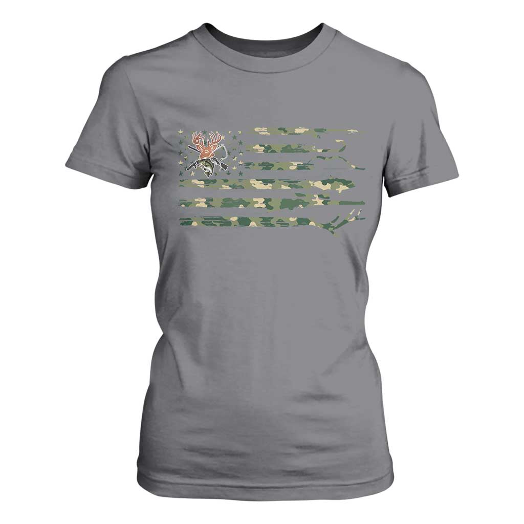 Hunting And Fishing Life T Shirt For Women American Flag TS12 Charcoal Print Your Wear