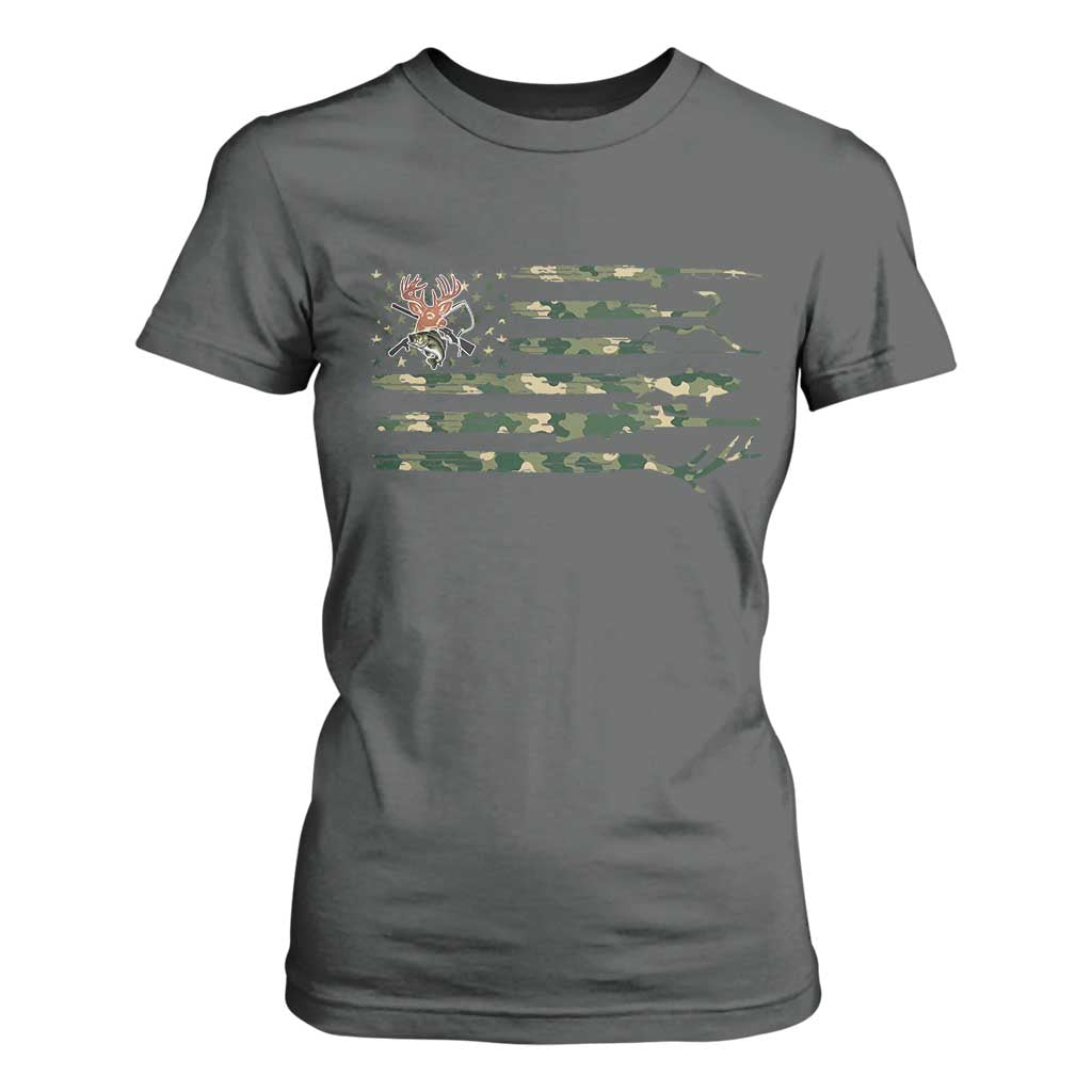 Hunting And Fishing Life T Shirt For Women American Flag TS12 Dark Heather Print Your Wear