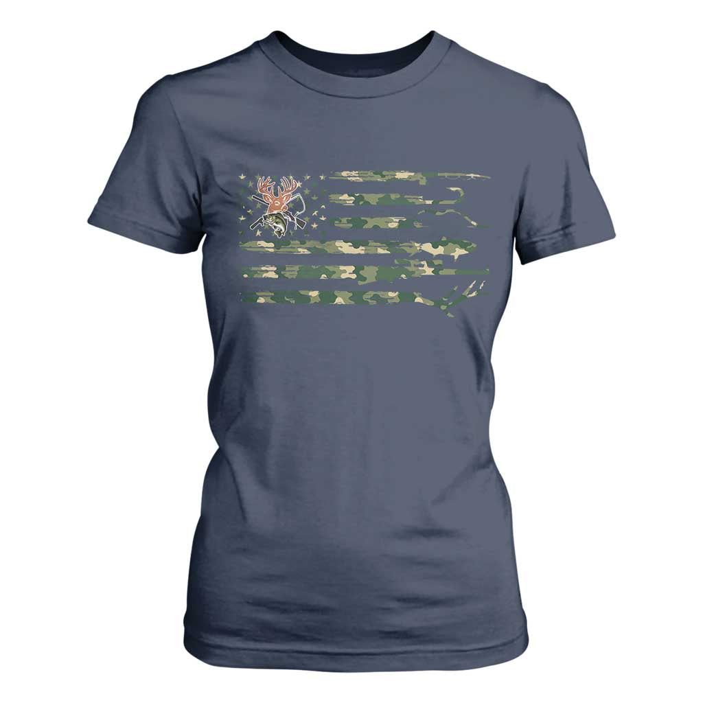 Hunting And Fishing Life T Shirt For Women American Flag TS12 Navy Print Your Wear