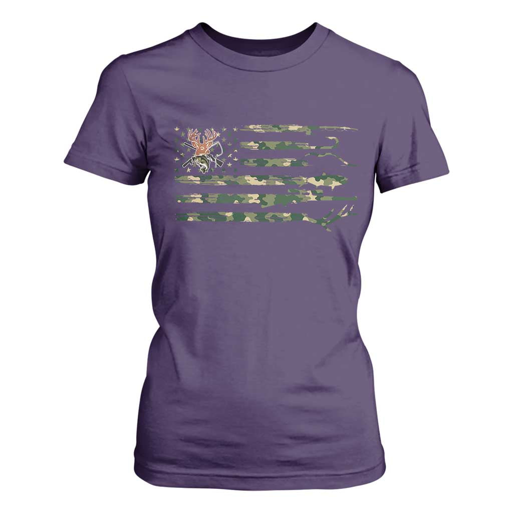Hunting And Fishing Life T Shirt For Women American Flag TS12 Purple Print Your Wear