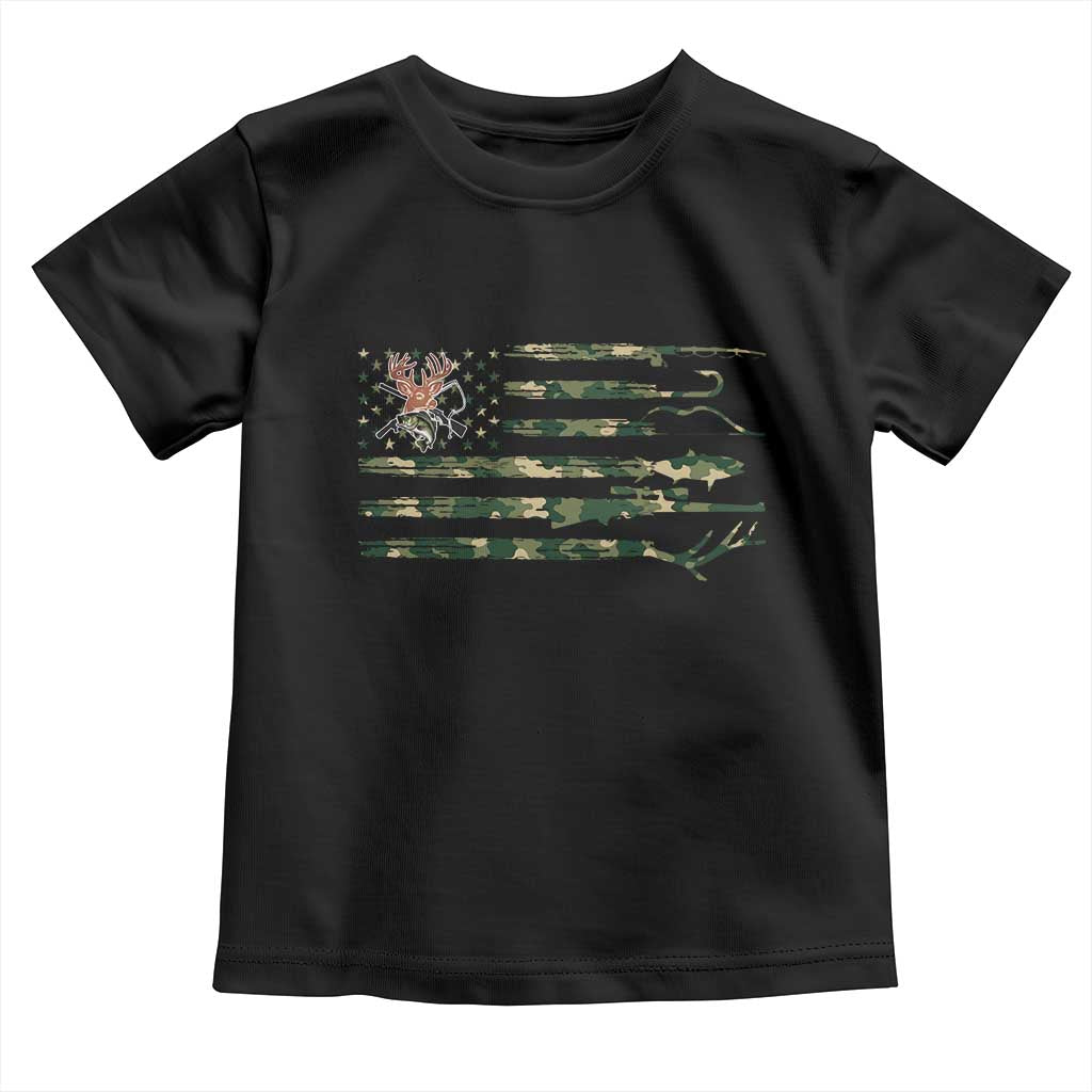 Hunting And Fishing Life Toddler T Shirt American Flag TS12 Black Print Your Wear