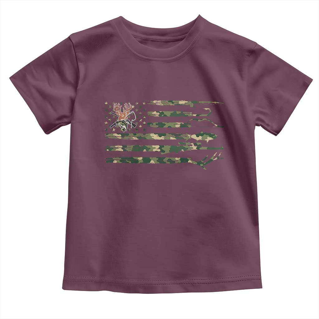 Hunting And Fishing Life Toddler T Shirt American Flag TS12 Maroon Print Your Wear