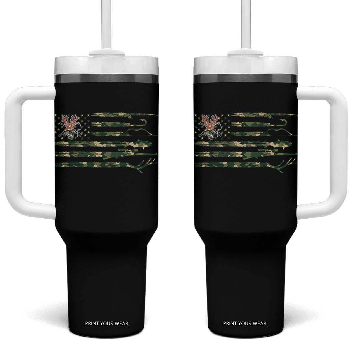 Hunting And Fishing Life Tumbler With Handle American Flag TS12 One Size: 40 oz Black Print Your Wear