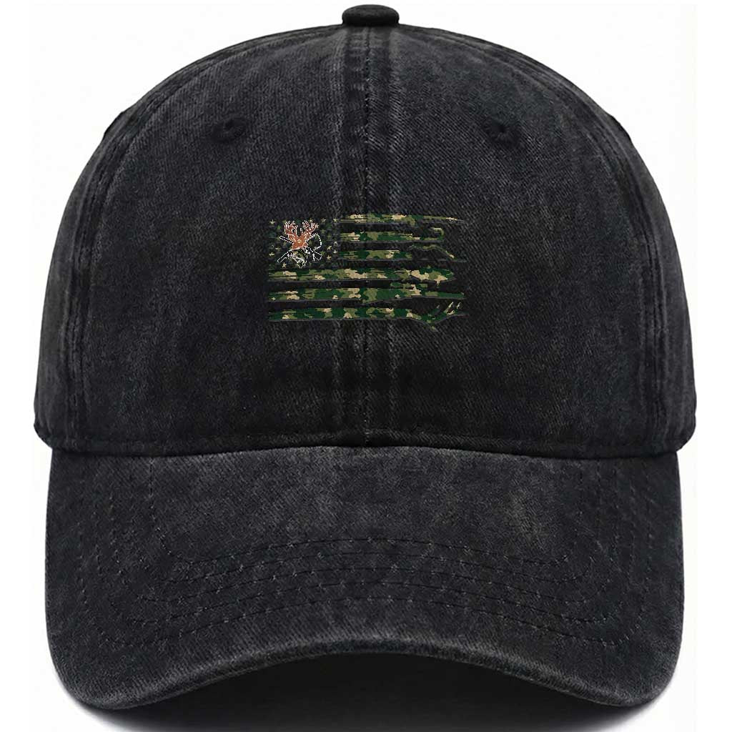 Hunting And Fishing Life Washed Cotton Baseball Cap American Flag TS12 Washed Cap Universal Fit Black Print Your Wear
