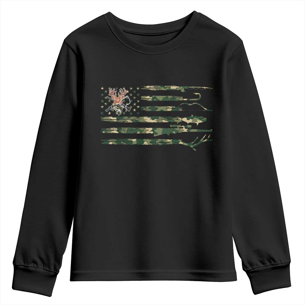 Hunting And Fishing Life Youth Sweatshirt American Flag TS12 Black Print Your Wear