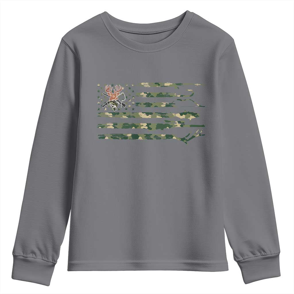 Hunting And Fishing Life Youth Sweatshirt American Flag TS12 Charcoal Print Your Wear