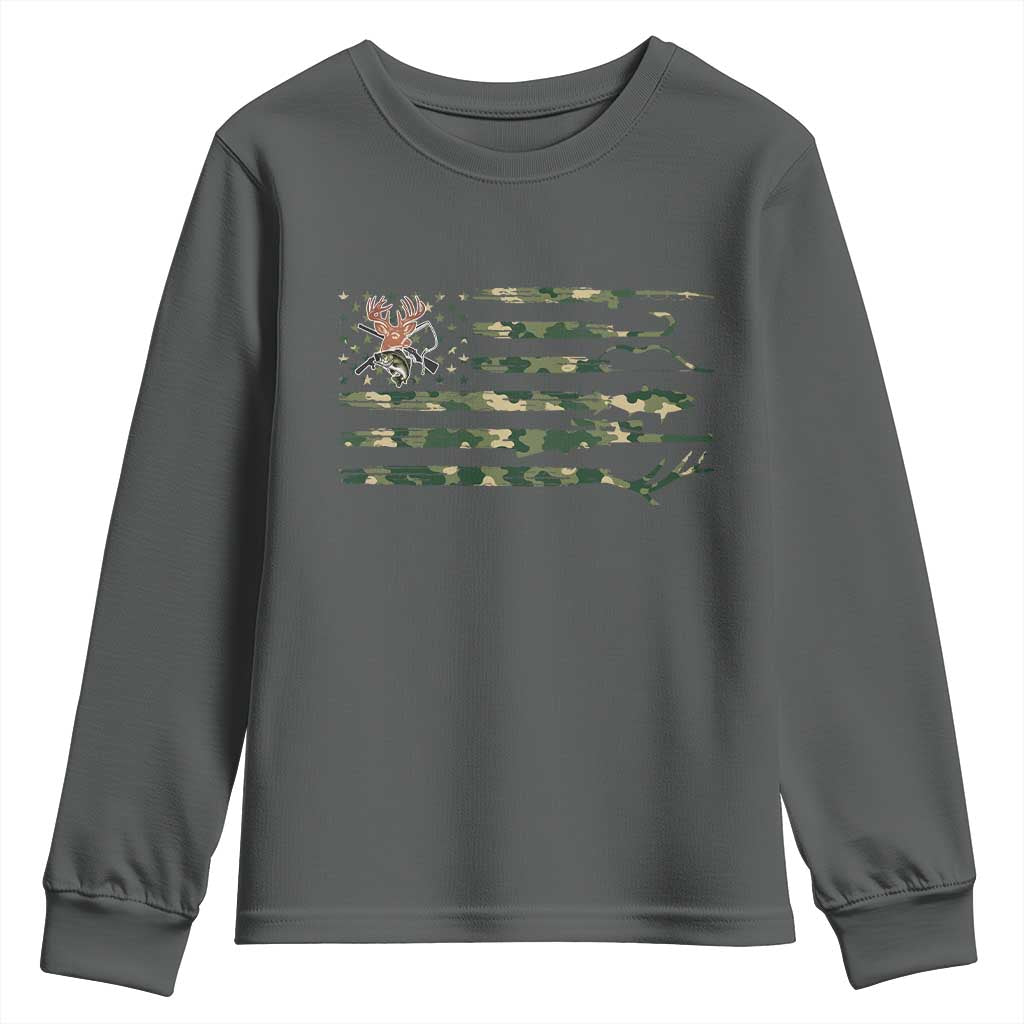 Hunting And Fishing Life Youth Sweatshirt American Flag TS12 Dark Heather Print Your Wear