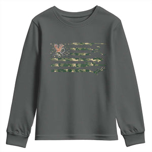 Hunting And Fishing Life Youth Sweatshirt American Flag TS12 Dark Heather Print Your Wear
