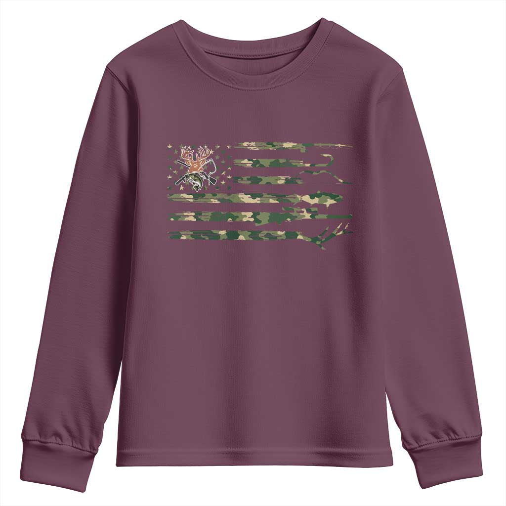 Hunting And Fishing Life Youth Sweatshirt American Flag TS12 Maroon Print Your Wear