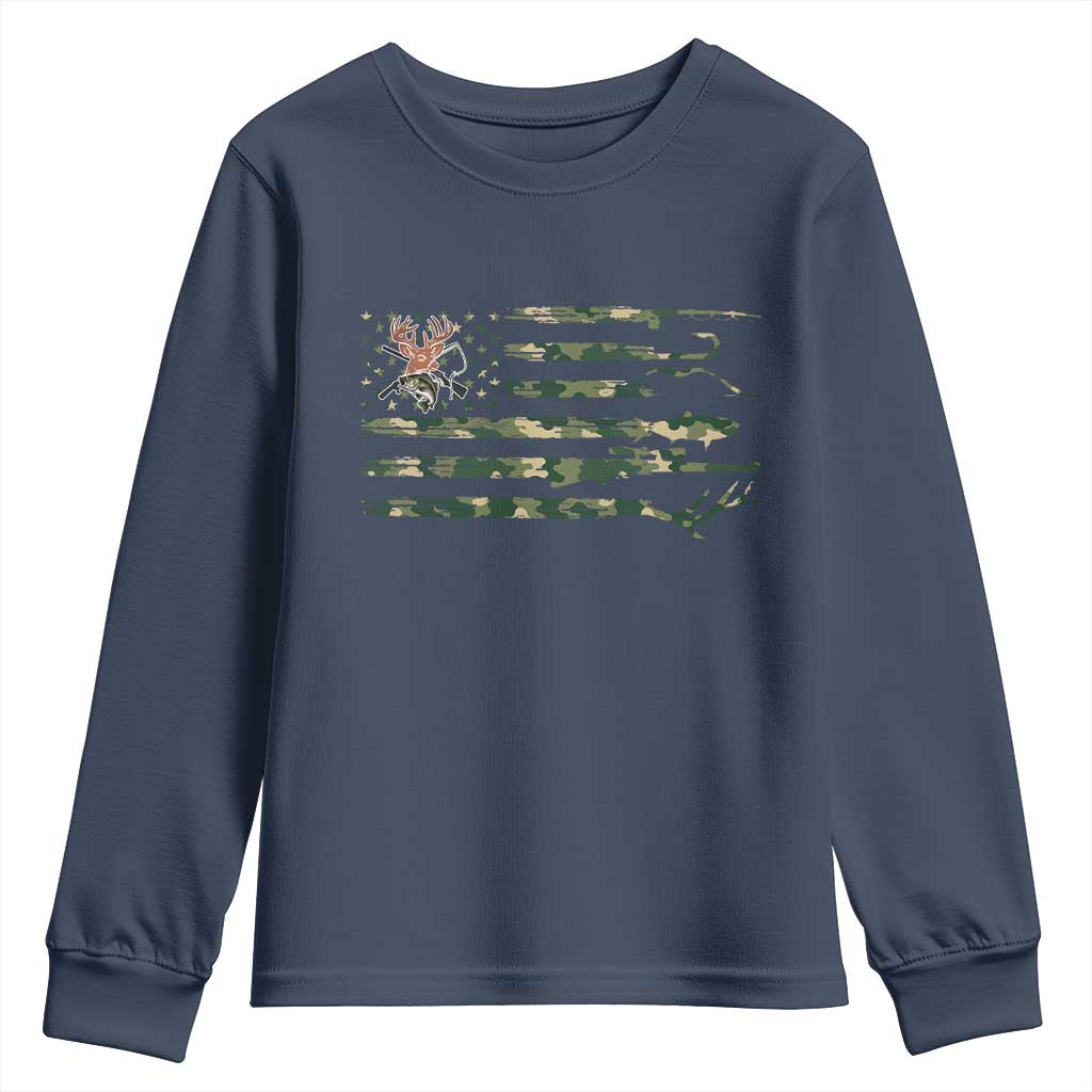 Hunting And Fishing Life Youth Sweatshirt American Flag TS12 Navy Print Your Wear