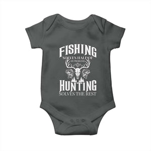 Hunter Fishermen Gifts Baby Onesie Fishing Solves Half Hunting Solves The Rest TS12 Dark Heather Print Your Wear