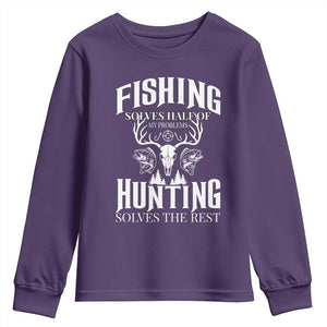 Hunter Fishermen Gifts Youth Sweatshirt Fishing Solves Half Hunting Solves The Rest TS12 Purple Print Your Wear