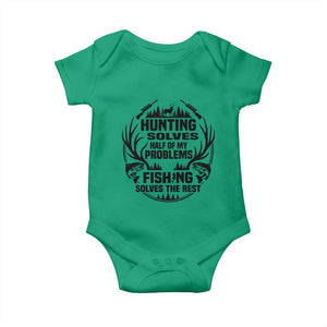 Hunter Fishermen Gifts Baby Onesie Fishing And Hunting Solve My Problems TS12 Irish Green Print Your Wear