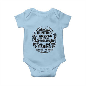 Hunter Fishermen Gifts Baby Onesie Fishing And Hunting Solve My Problems TS12 Light Blue Print Your Wear