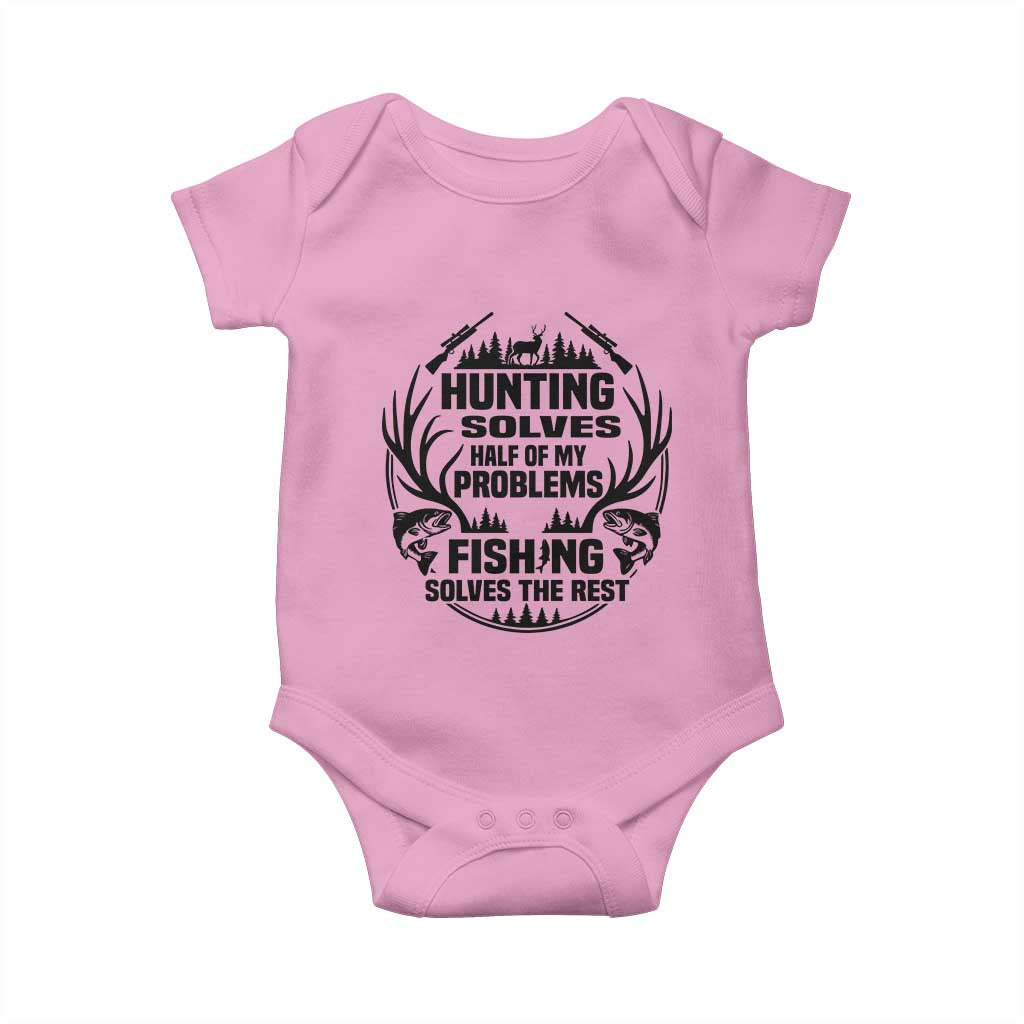Hunter Fishermen Gifts Baby Onesie Fishing And Hunting Solve My Problems TS12 Light Pink Print Your Wear