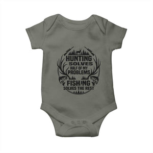 Hunter Fishermen Gifts Baby Onesie Fishing And Hunting Solve My Problems TS12 Military Green Print Your Wear