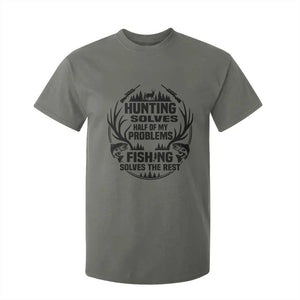 Hunter Fishermen Gifts T Shirt For Kid Fishing And Hunting Solve My Problems TS12 Military Green Print Your Wear