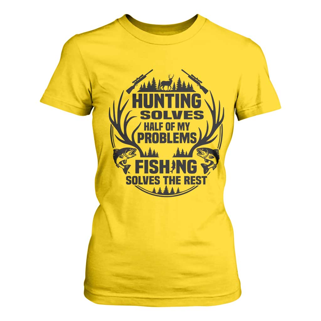 Hunter Fishermen Gifts T Shirt For Women Fishing And Hunting Solve My Problems TS12 Daisy Print Your Wear