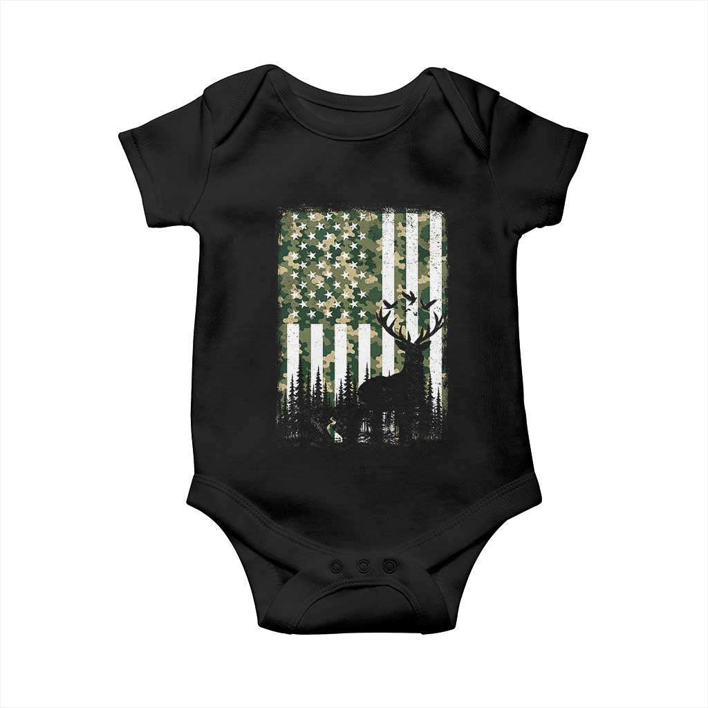 Deer Hunting Baby Onesie American Flag Camo Gift TS12 Black Print Your Wear