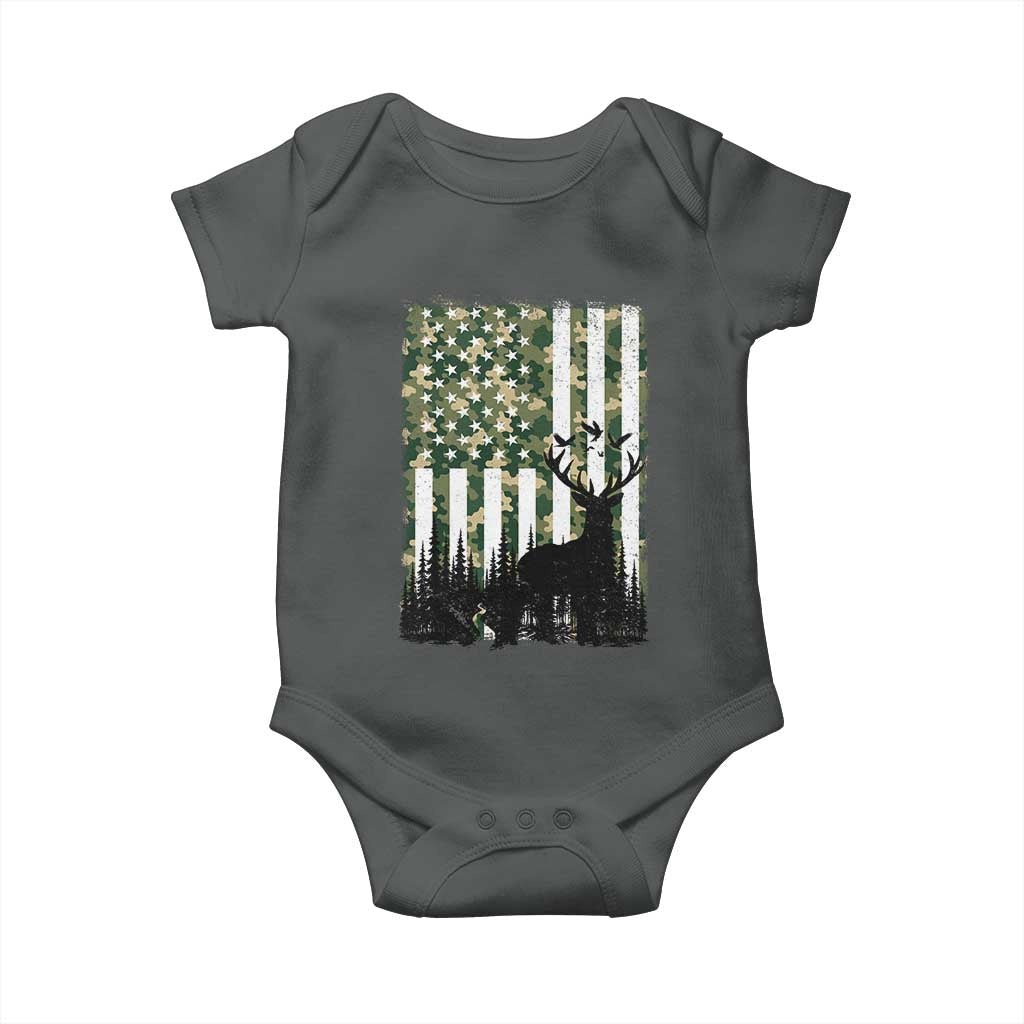 Deer Hunting Baby Onesie American Flag Camo Gift TS12 Dark Heather Print Your Wear