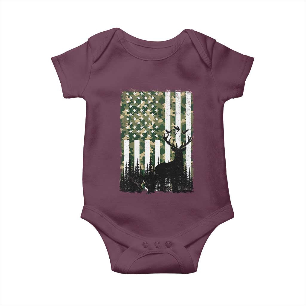 Deer Hunting Baby Onesie American Flag Camo Gift TS12 Maroon Print Your Wear
