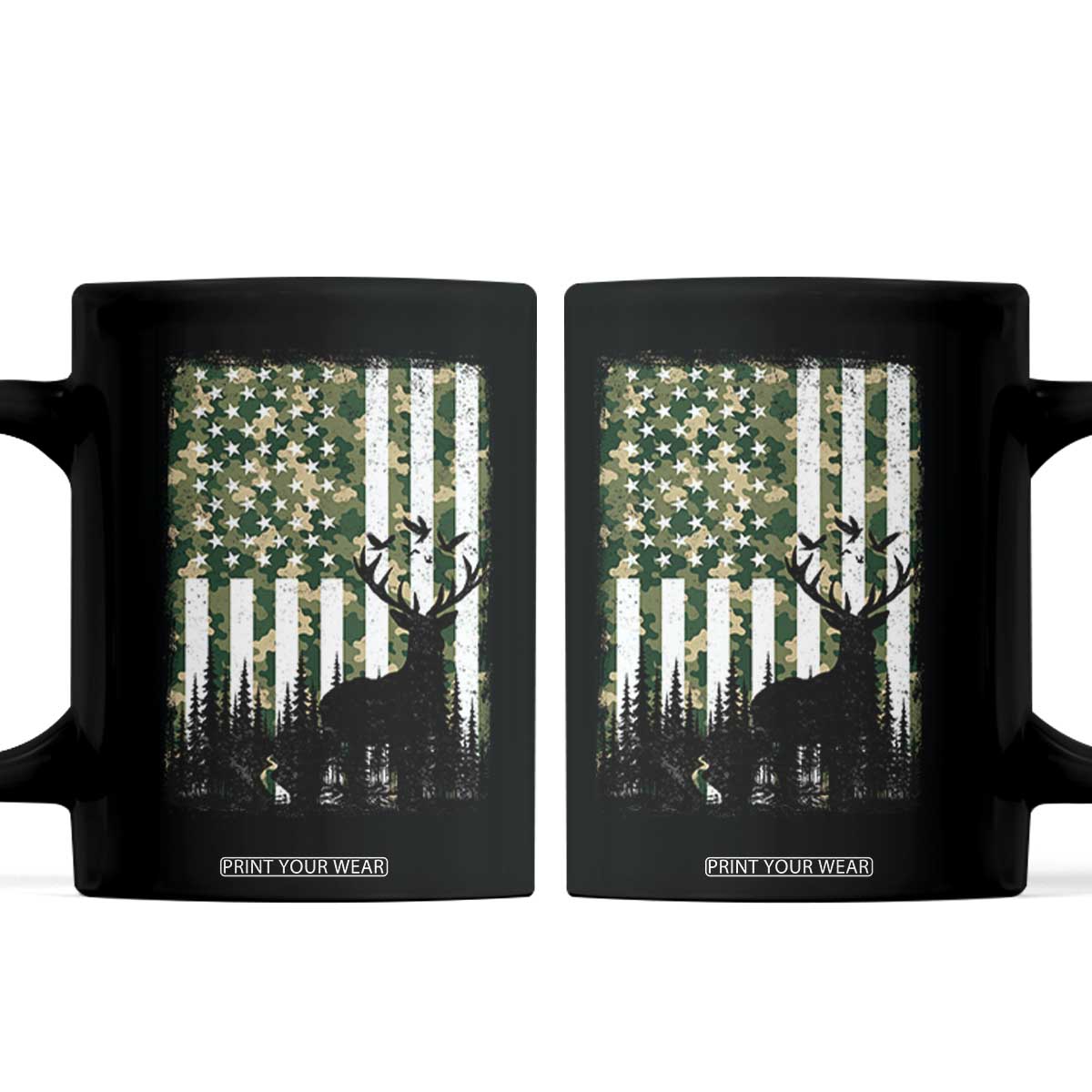 Deer Hunting Coffee Mug American Flag Camo Gift TS12 Black Print Your Wear