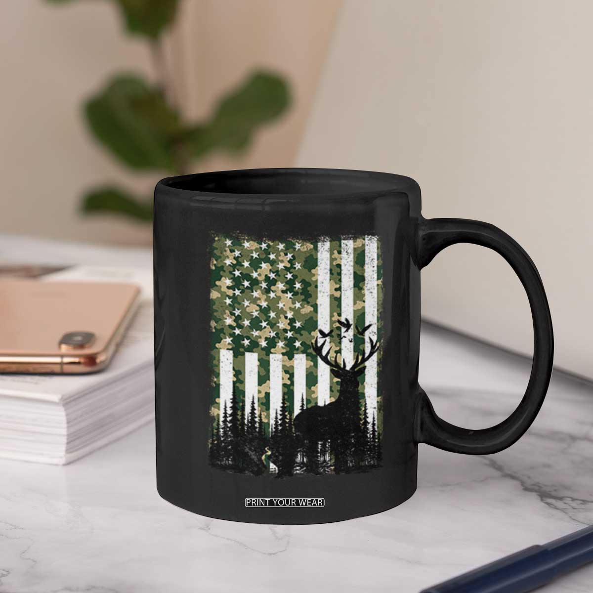 Deer Hunting Coffee Mug American Flag Camo Gift TS12 Print Your Wear