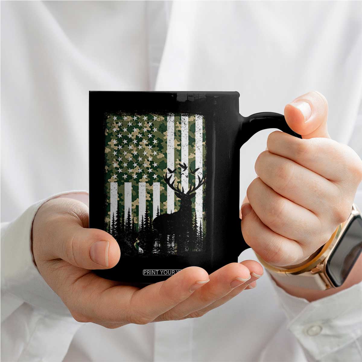 Deer Hunting Coffee Mug American Flag Camo Gift TS12 Print Your Wear