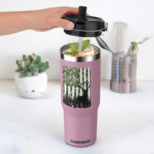 Deer Hunting Flip Straw Tumbler American Flag Camo Gift TS12 One Size: 30 oz Light Pink Print Your Wear