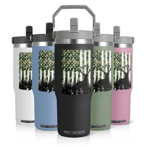 Deer Hunting Flip Straw Tumbler American Flag Camo Gift TS12 Print Your Wear